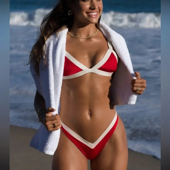 NWT OneOne Swimwear Bikini Set London Red White Small New Jesse Kameron 2024 - Picture 8 of 14